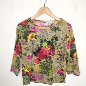 Take Two Floral Print Top Sequin Embellished Art to Wear